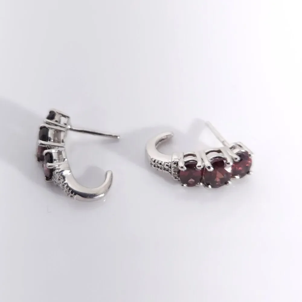 Raspberry Zircon J-Hoop Earrings Platinum over Sterling Silver
